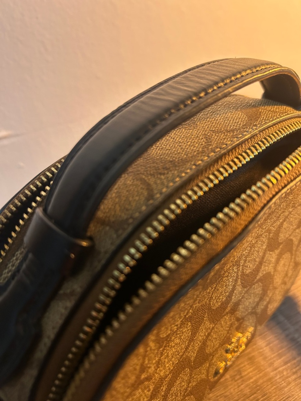 Coach Brown Signature Canvas Dome Crossbody with Black Leather Trim - Picture 2 of 3